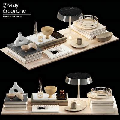 现代摆件组合 台灯 书籍书本 香薰雕塑